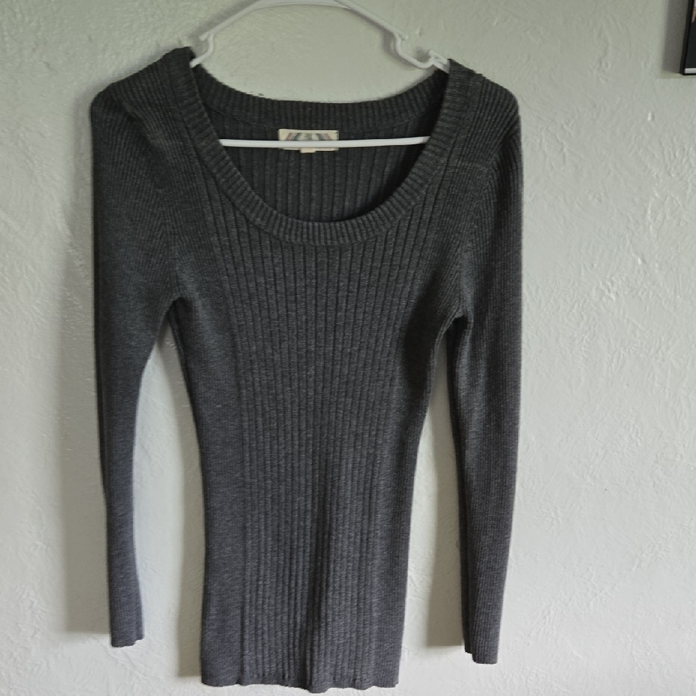 Pink Rose Heather Gray Ribbed Top